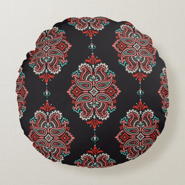 Aziatische paisley elementen, boho  patroon. rond kussen (Voorkant)