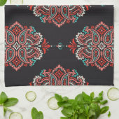 Aziatische paisley elementen, boho patroon. theedoek (Gevouwen)