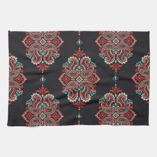 Aziatische paisley elementen, boho patroon. theedoek