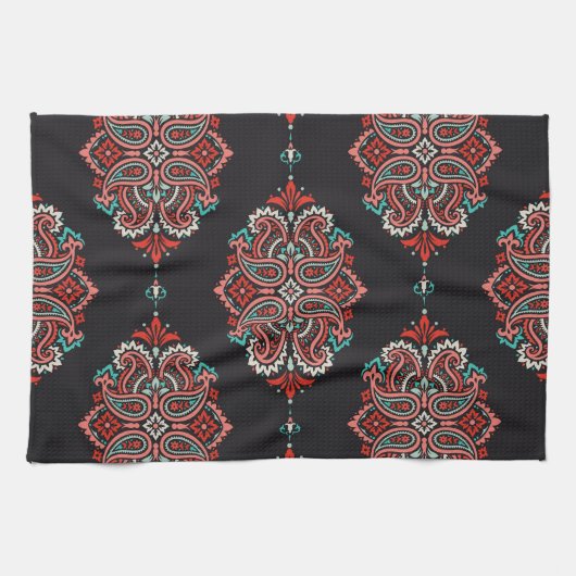Aziatische paisley elementen, boho patroon. theedoek (Horizontaal)