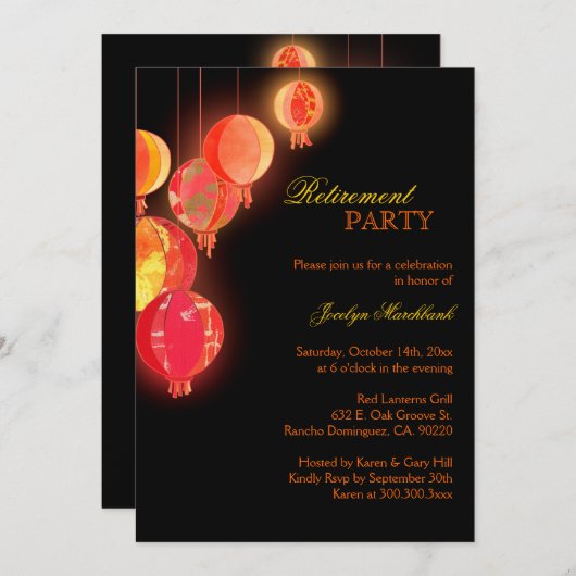 Aziatische papieren lantaarns Pensioen Partij Kaart (Voorkant / Achterkant)