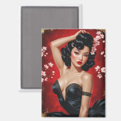 Aziatische Pin-Up Cherry Blossom🌸 Magneet (Voorkant / Achterkant)