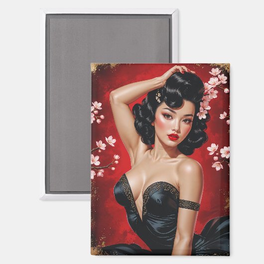 Aziatische Pin-Up Cherry Blossom🌸 Magneet (Voorkant / Achterkant)