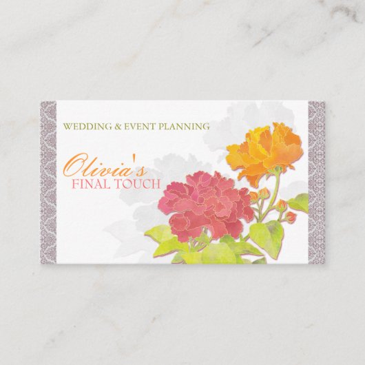 Aziatische pioen in Chic Damask Visitekaartje (Voorkant)