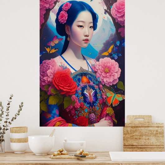 Aziatische prinses met blauw haar poster (Keuken)