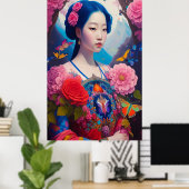 Aziatische prinses met blauw haar poster (Thuiskantoor)