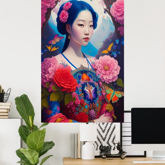 Aziatische prinses met blauw haar poster (Thuiskantoor)