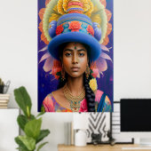 Aziatische prinses met groot blauw pet poster (Thuiskantoor)