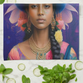 Aziatische prinses met groot blauw pet theedoek (Gevouwen)