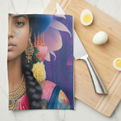 Aziatische prinses met groot blauw pet theedoek (Quarter Fold)