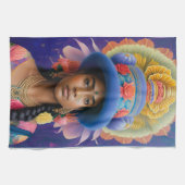 Aziatische prinses met groot blauw pet theedoek (Horizontaal)