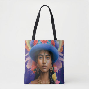 Aziatische prinses met groot blauw pet tote bag