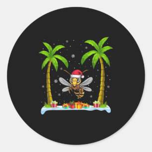 Aziatische reuzenhoornaar Santa Hat Palm Tree Beac Ronde Sticker