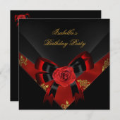 Aziatische Rode Rozenzwarte Birthday Partij Kaart (Voorkant / Achterkant)