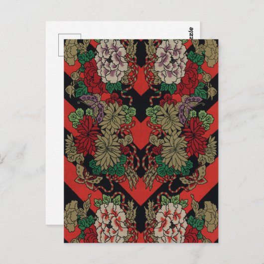 Aziatische Rode Ventilator Patchwork van de Spiege Briefkaart (Voorkant / Achterkant)