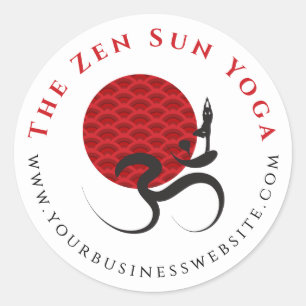 Aziatische Rode Zon Yoga & Moderne Zen Kalligrafie Ronde Sticker