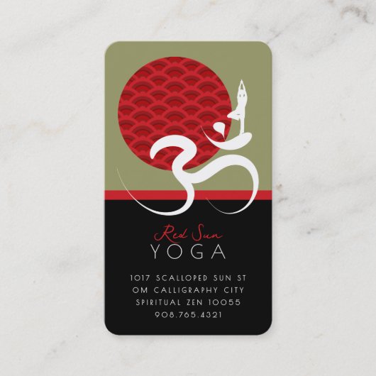 Aziatische Rode Zon Yoga & Moderne Zen Kalligrafie Visitekaartje (Voorkant)