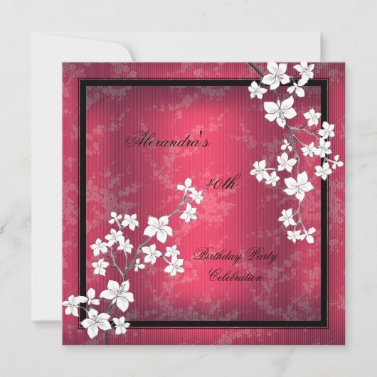 Aziatische Rode Zwarte Blossom White Birthday Part Kaart (Voorkant)