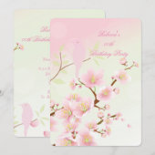 Aziatische  roze Cherry Blossom Birthday Party Kaart (Voorkant / Achterkant)
