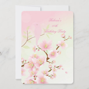 Aziatische roze Cherry Blossom Birthday Party Kaart