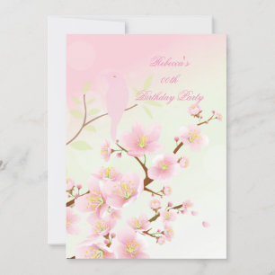 Aziatische  roze Cherry Blossom Birthday Party Kaart