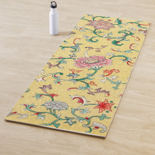 Aziatische roze pioen tuin op pastelboter geel yogamat