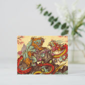 Aziatische scène met vogel en draak briefkaart (Staand voorkant)