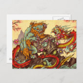 Aziatische scène met vogel en draak briefkaart (Voorkant / Achterkant)