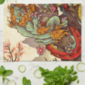 Aziatische scène met vogel en draak theedoek (Gevouwen)