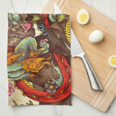 Aziatische scène met vogel en draak theedoek (Quarter Fold)