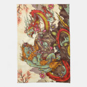 Aziatische scène met vogel en draak theedoek (Verticaal)