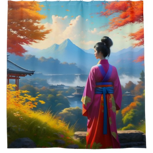 Aziatische schoonheid douchegordijn (Voorkant)