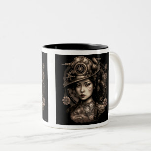 Aziatische Steampunk Vrouw Twee-Tons Mok, 330 ml Tweekleurige Koffiemok