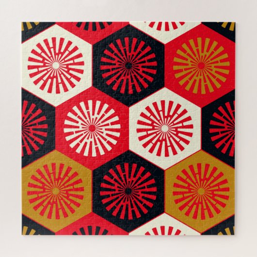 Aziatische stijl bloemenzeshoekig patroon legpuzzel (Horizontaal)