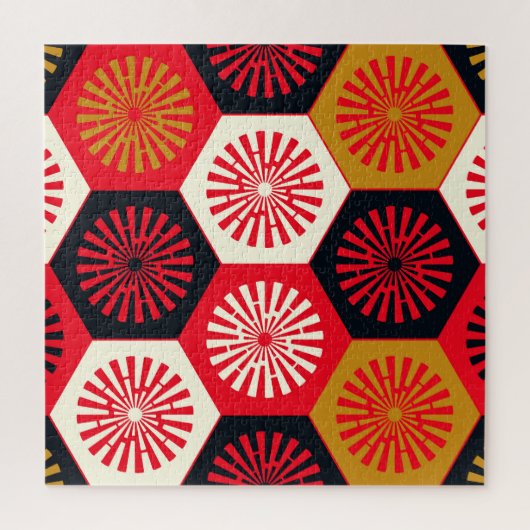 Aziatische stijl bloemenzeshoekig patroon legpuzzel (Verticaal)