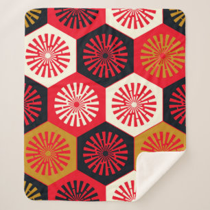 Aziatische stijl bloemenzeshoekig patroon sherpa deken