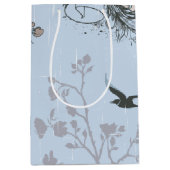 Aziatische stijl roze lelies en Rozen op blauw Medium Cadeauzakje (Voorkant)