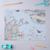 Aziatische stijl roze lelies en Rozen op blauw Tissuepapier (Craft)