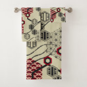Aziatische stijlhexagon rood en zwart patroon bad handdoek (Insitu)