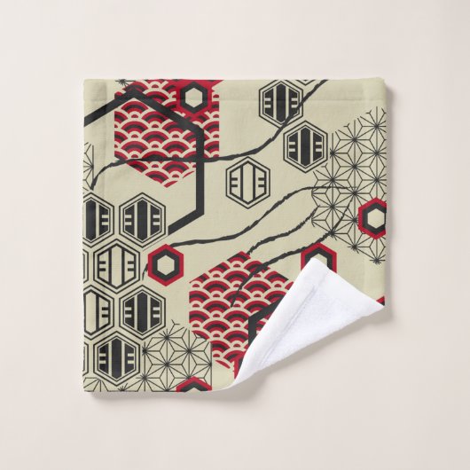 Aziatische stijlhexagon rood en zwart patroon bad handdoek (Wasdoekje)