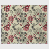 Aziatische stijlhexagon rood en zwart patroon cadeaupapier (Vlak)