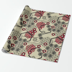 Aziatische stijlhexagon rood en zwart patroon cadeaupapier