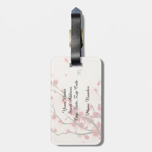 Aziatische stijlschilderende pruimelbloesem in het bagagelabel (Achterkant verticaal)