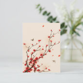 Aziatische stijlschilderende pruimelbloesem in het briefkaart (Staand voorkant)