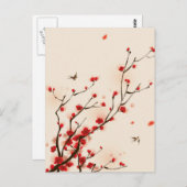 Aziatische stijlschilderende pruimelbloesem in het briefkaart (Voorkant / Achterkant)