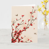 Aziatische stijlschilderende pruimelbloesem in het kaart (Gele Bloem)