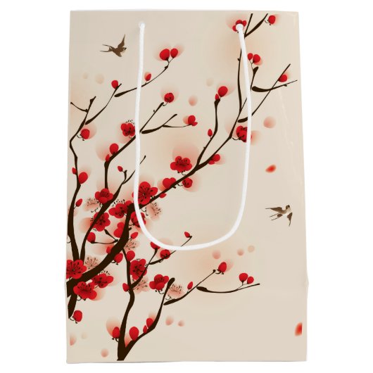 Aziatische stijlschilderende pruimelbloesem in het medium cadeauzakje (Achterkant)
