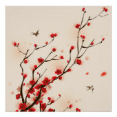 Aziatische stijlschilderende pruimelbloesem in het poster (Voorkant)