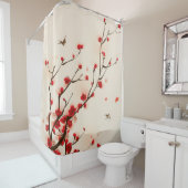 Aziatische stijlschilders, bloesem in het voorjaar douchegordijn (In situ)