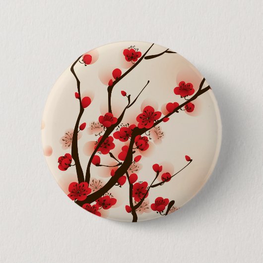 Aziatische stijlschilders, bloesem in het voorjaar ronde button 5,7 cm (Voorkant)